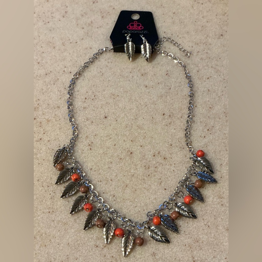 Paparazzi Silver Necklace with Orange and Brown Accents